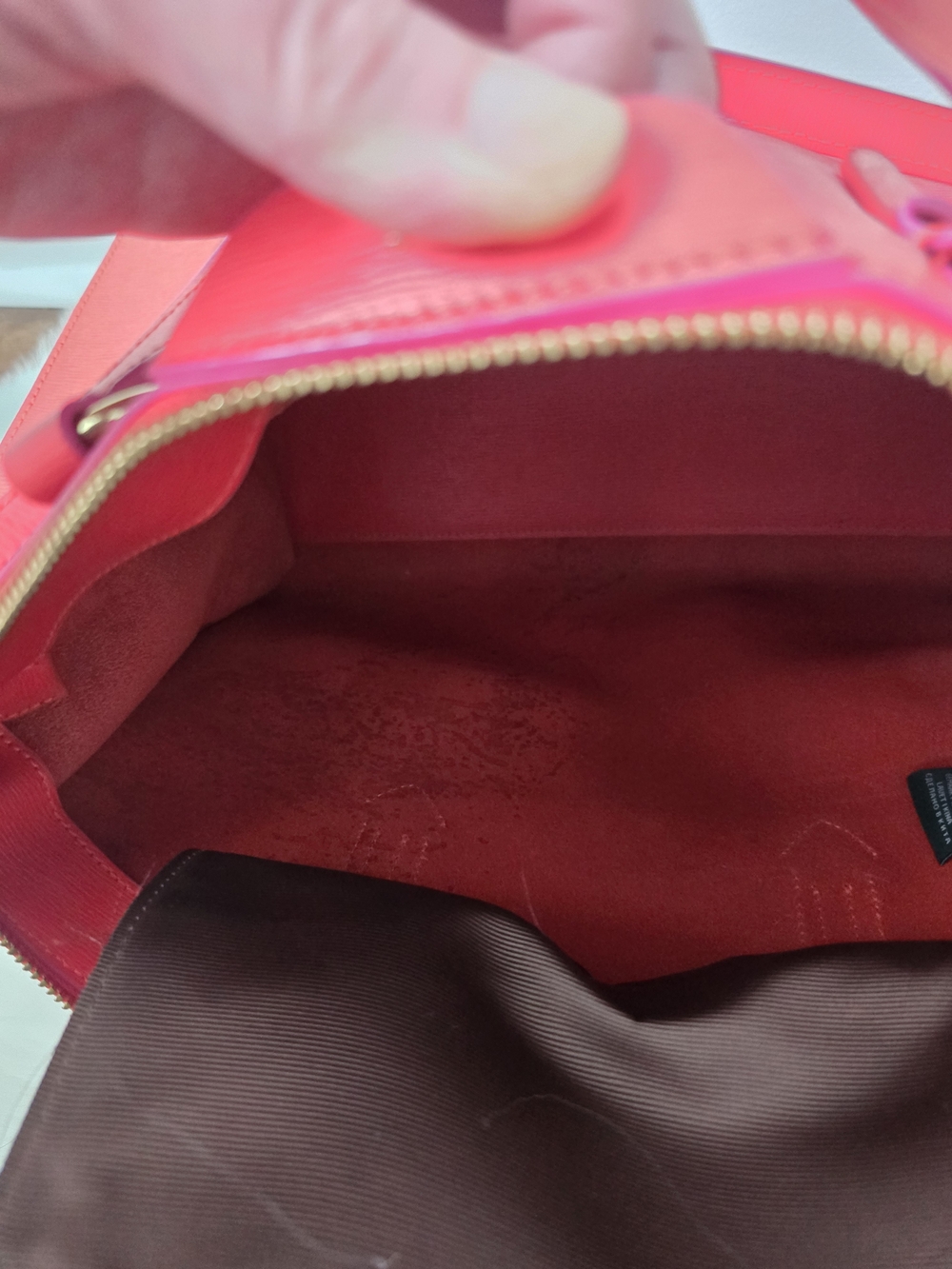 Lauren Ralph Lauren Leather Satchel Crossbody Coral Red Gold Hardware - Picture 10 of 11